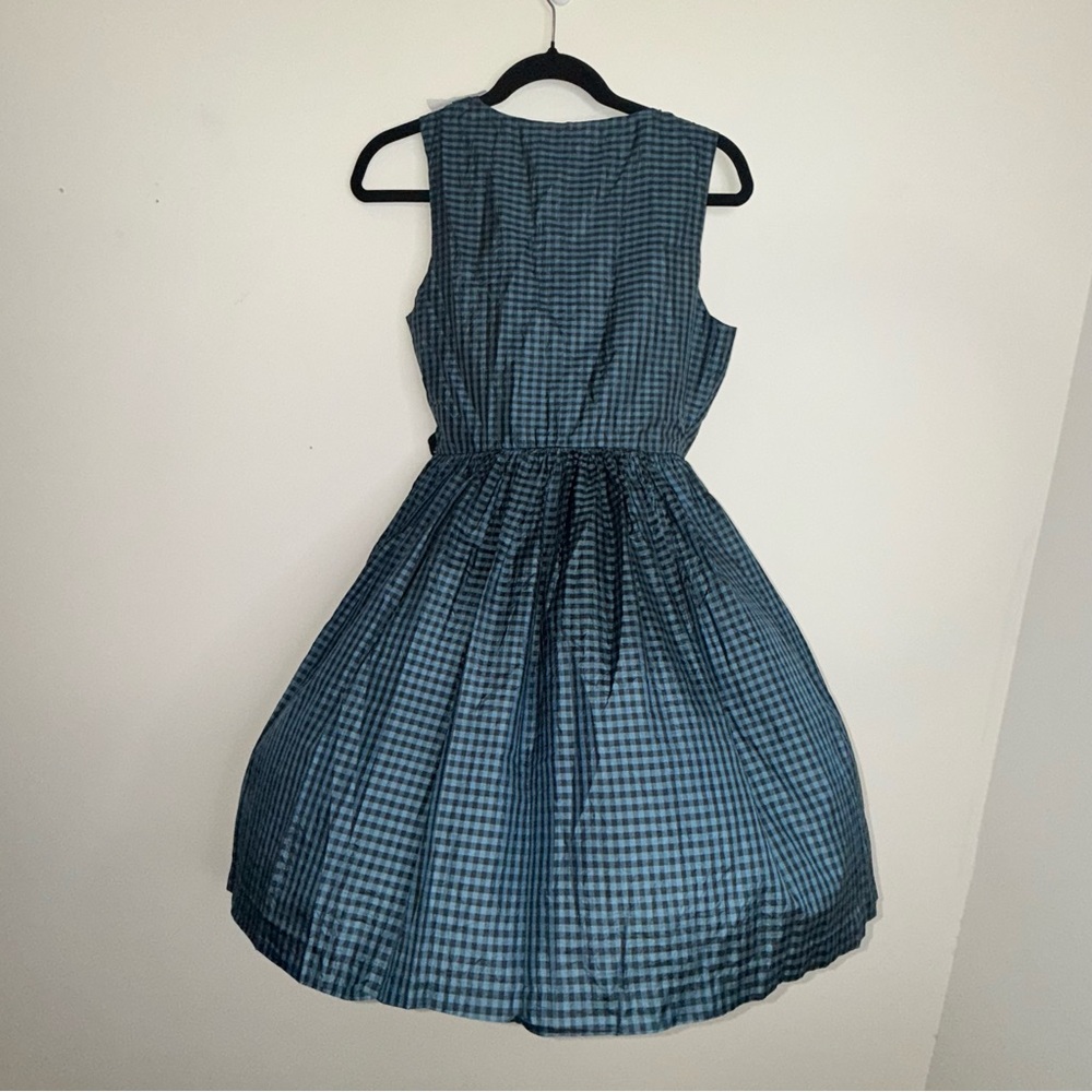 Free People Blue Check Sleeveless Wrap Silk Sundress Size 4 - Picture 8 of 15